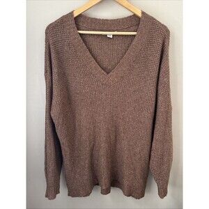 American Eagle Women’s Small Brown Waffle Knit Sweater V-Neck Balloon Sleeve